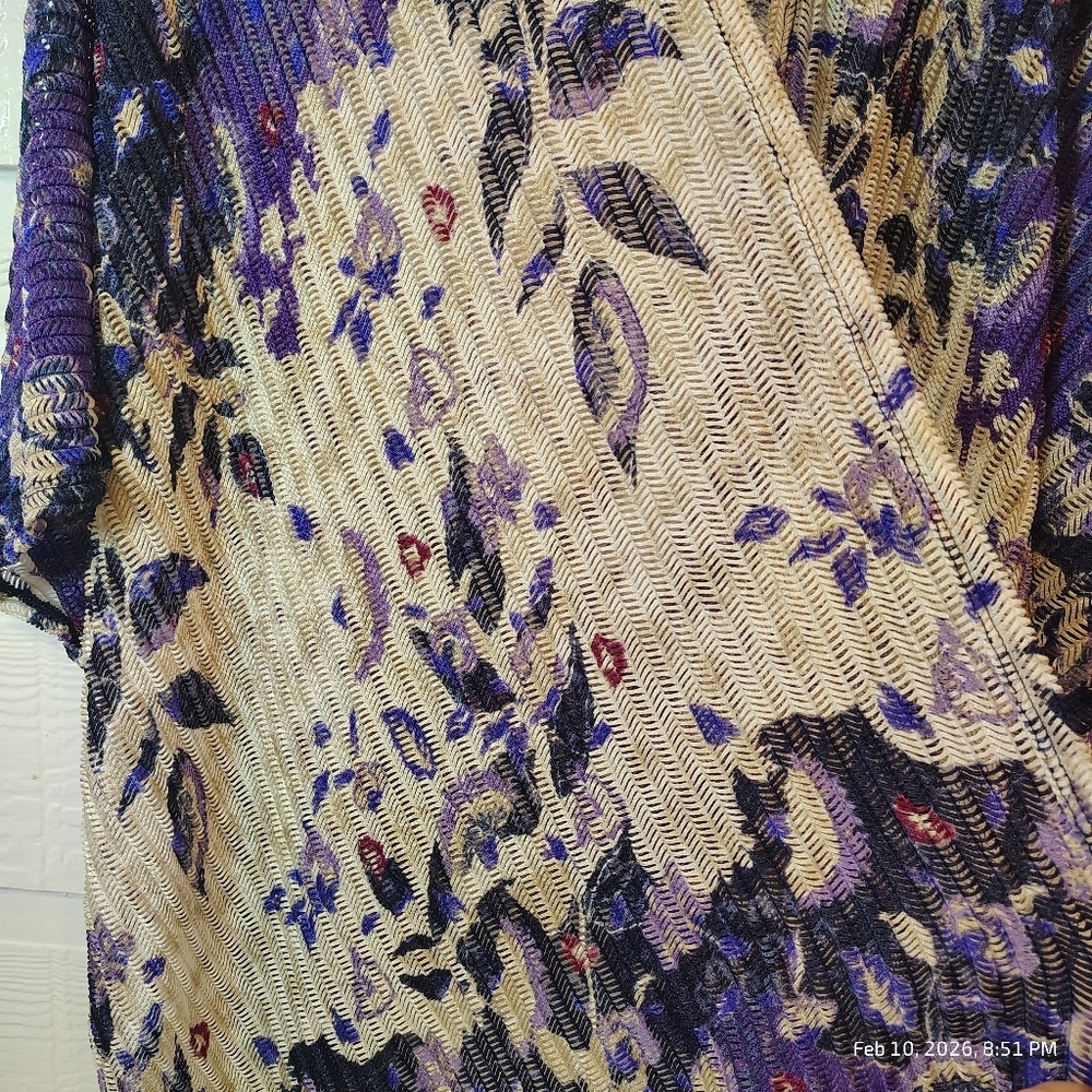 CHICOS Travelers Floral Open Front Kimono Wheat Mesh Lightweight Stretch S/M - Picture 5 of 6